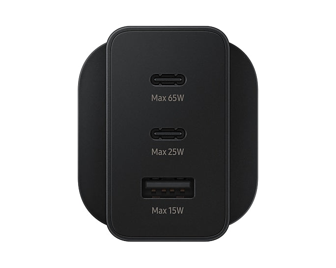 Samsung 65W Power Adapter Trio, Black, EP-T6530NBEGAEMobile Accessories⚡ 65W Super-Fast Charging: Rapidly charges phones, tablets, and even laptops with compatible devices. 🔌 Triple Port Output: Includes 2 USB-C and 1 USB-A port to charge up to 3 devices